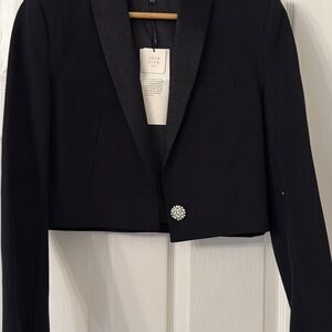 Zara Black Cropped Blazer with Pearl Button